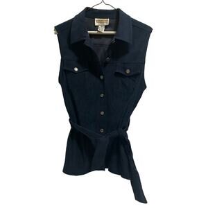 Vintage Cambridge Dry Goods - Medium - Navy Button Up Faux Suede Belted Vest